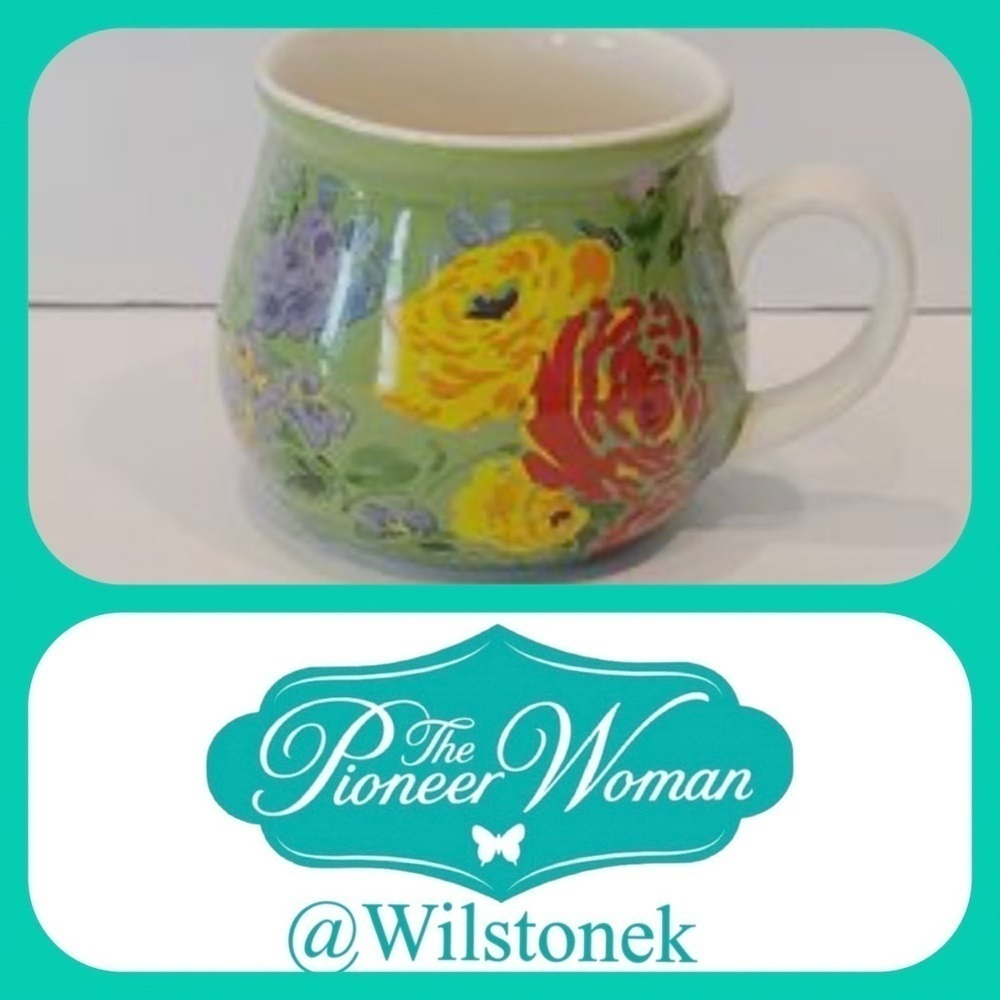 The Pioneer Woman QVC Green Floral Garden Meadow Pot Belly Mug